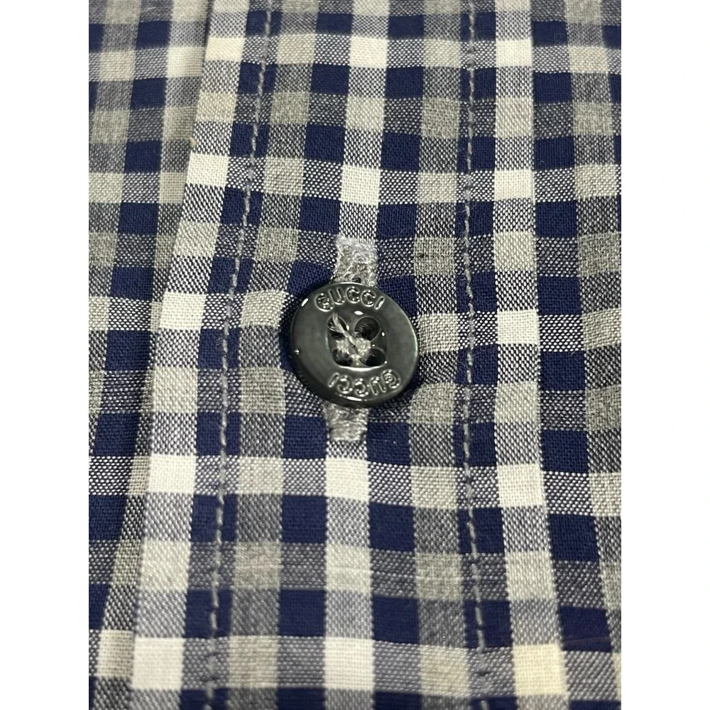 Gucci Men's Black White Plaid Button Down Shirt Slim Cotton Size 42 / 16.5 Large